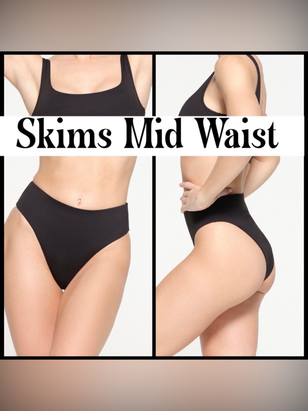 Skims Swim Signature Mid Waist Bikini Bottom Onyx